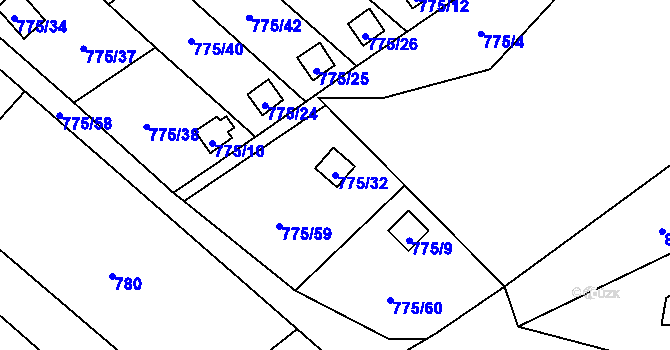 Parcela st. 775/32 v KÚ Ráj, Katastrální mapa