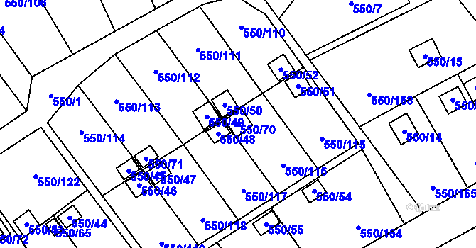 Parcela st. 550/70 v KÚ Ráj, Katastrální mapa
