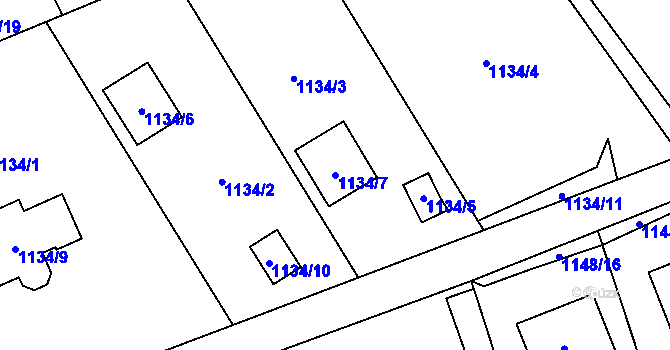 Parcela st. 1134/7 v KÚ Ráj, Katastrální mapa