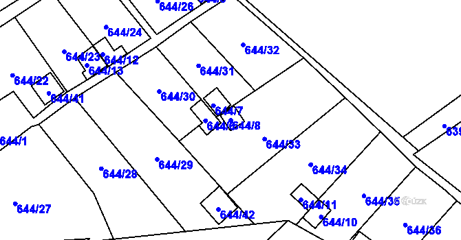 Parcela st. 644/8 v KÚ Ráj, Katastrální mapa