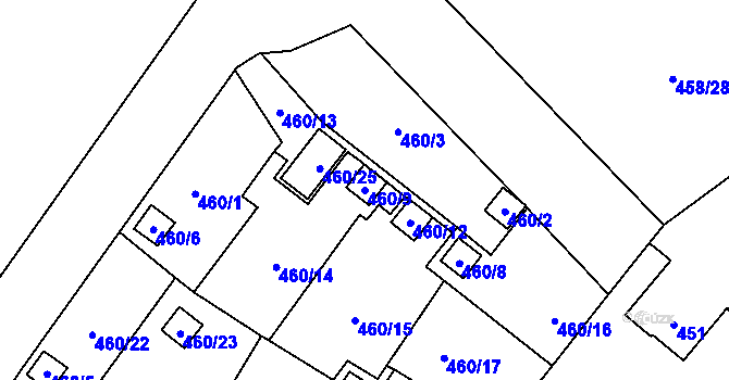 Parcela st. 460/9 v KÚ Ráj, Katastrální mapa