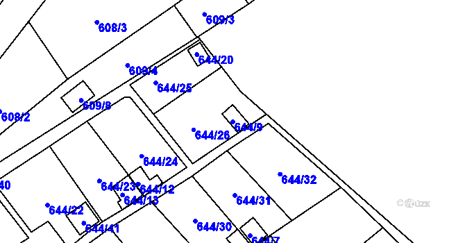 Parcela st. 644/9 v KÚ Ráj, Katastrální mapa