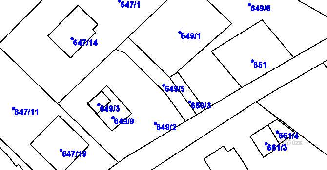 Parcela st. 649/5 v KÚ Ráj, Katastrální mapa