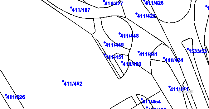 Parcela st. 411/451 v KÚ Ráj, Katastrální mapa