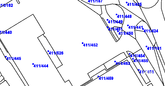 Parcela st. 411/452 v KÚ Ráj, Katastrální mapa