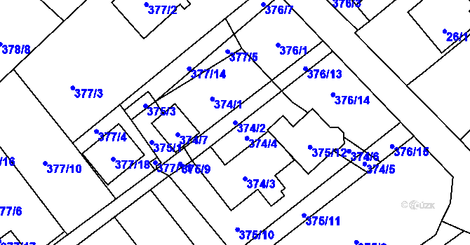 Parcela st. 374/2 v KÚ Ráj, Katastrální mapa