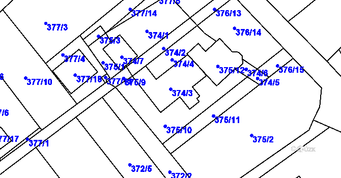 Parcela st. 374/3 v KÚ Ráj, Katastrální mapa