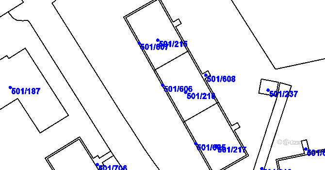 Parcela st. 501/606 v KÚ Ráj, Katastrální mapa