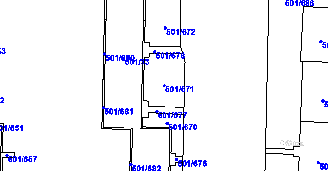 Parcela st. 501/671 v KÚ Ráj, Katastrální mapa