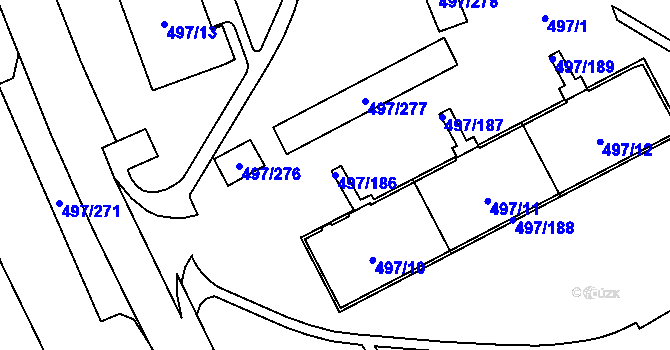 Parcela st. 497/186 v KÚ Ráj, Katastrální mapa