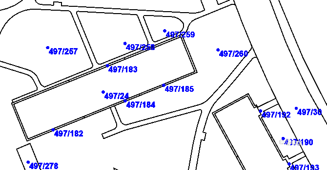 Parcela st. 497/185 v KÚ Ráj, Katastrální mapa