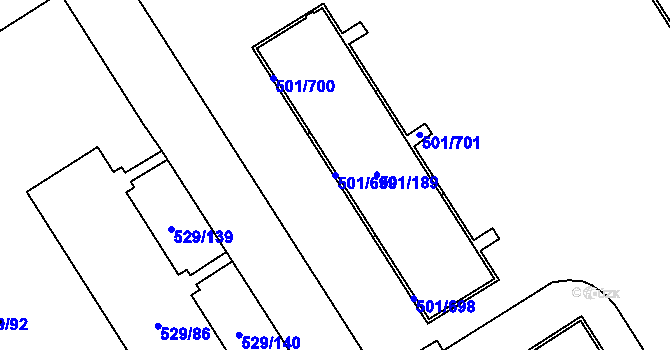 Parcela st. 501/699 v KÚ Ráj, Katastrální mapa