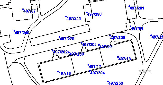 Parcela st. 497/203 v KÚ Ráj, Katastrální mapa