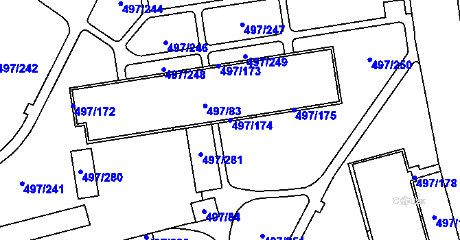 Parcela st. 497/174 v KÚ Ráj, Katastrální mapa
