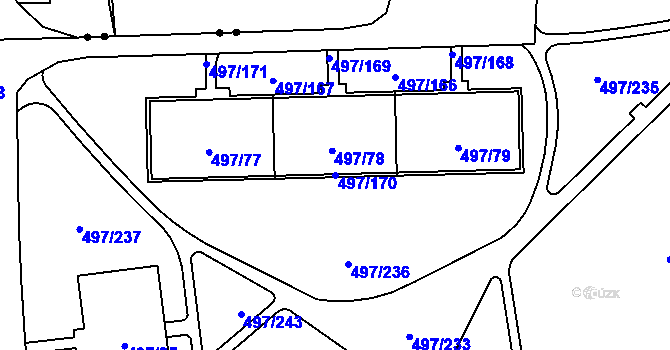 Parcela st. 497/170 v KÚ Ráj, Katastrální mapa