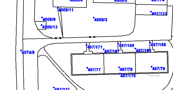 Parcela st. 497/171 v KÚ Ráj, Katastrální mapa