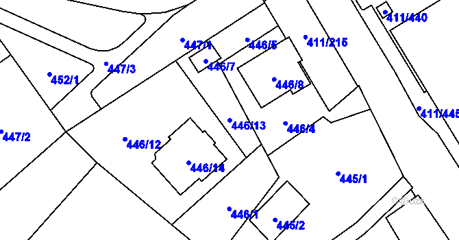 Parcela st. 446/13 v KÚ Ráj, Katastrální mapa