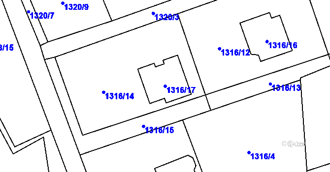 Parcela st. 1316/17 v KÚ Ráj, Katastrální mapa