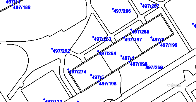 Parcela st. 497/264 v KÚ Ráj, Katastrální mapa