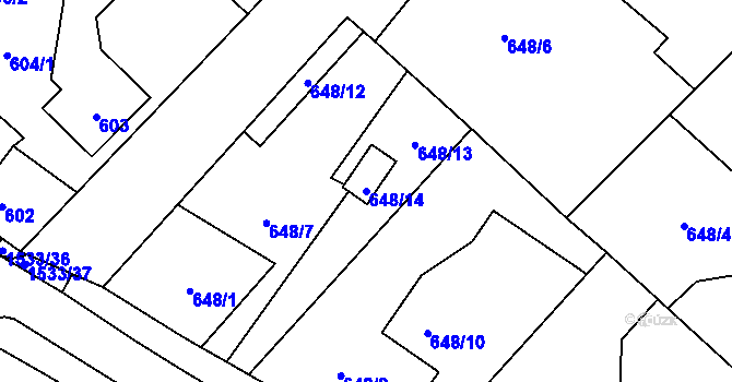 Parcela st. 648/14 v KÚ Ráj, Katastrální mapa