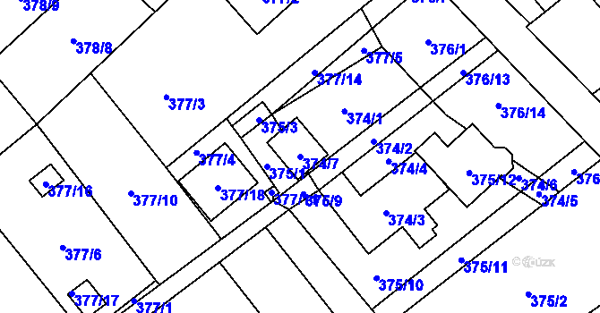 Parcela st. 374/7 v KÚ Ráj, Katastrální mapa