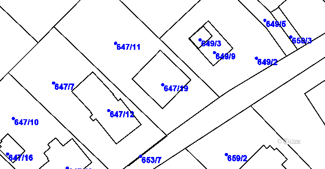 Parcela st. 647/19 v KÚ Ráj, Katastrální mapa