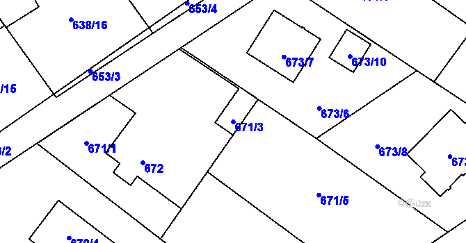 Parcela st. 671/3 v KÚ Ráj, Katastrální mapa