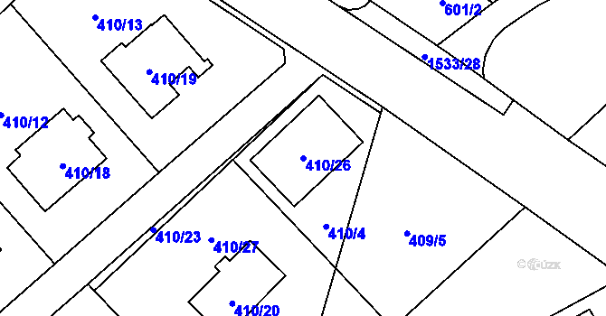 Parcela st. 410/26 v KÚ Ráj, Katastrální mapa
