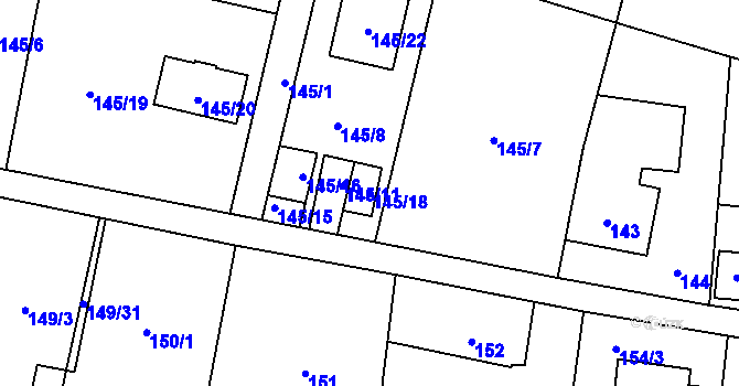 Parcela st. 145/18 v KÚ Darkov, Katastrální mapa