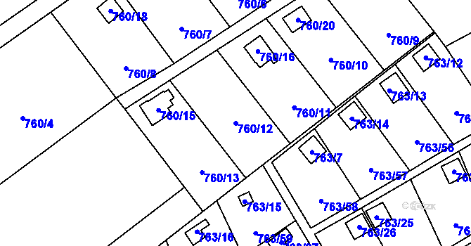 Parcela st. 760/12 v KÚ Staré Město u Karviné, Katastrální mapa