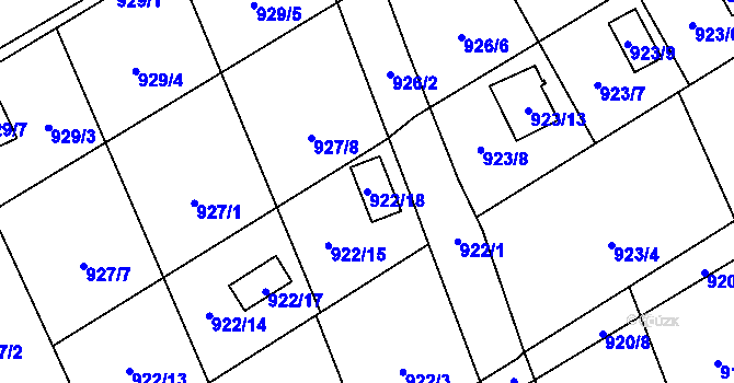 Parcela st. 922/18 v KÚ Staré Město u Karviné, Katastrální mapa