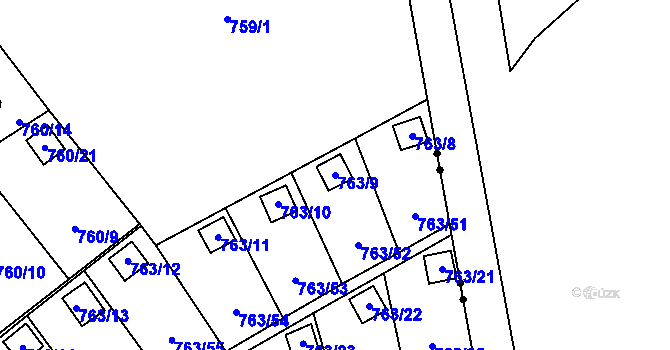 Parcela st. 763/9 v KÚ Staré Město u Karviné, Katastrální mapa