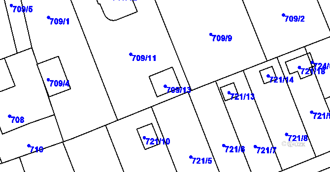 Parcela st. 709/13 v KÚ Staré Město u Karviné, Katastrální mapa