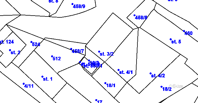 Parcela st. 3/2 v KÚ Kařez, Katastrální mapa