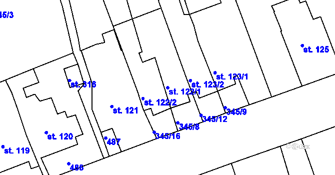 Parcela st. 122/1 v KÚ Kařez, Katastrální mapa