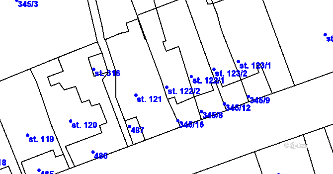 Parcela st. 122/2 v KÚ Kařez, Katastrální mapa