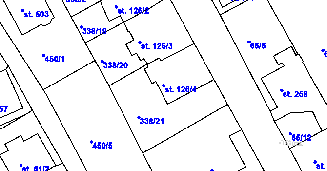 Parcela st. 126/4 v KÚ Kařez, Katastrální mapa