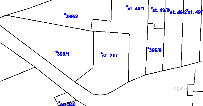 Parcela st. 217 v KÚ Kařez, Katastrální mapa