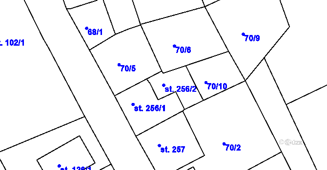 Parcela st. 256/2 v KÚ Kařez, Katastrální mapa