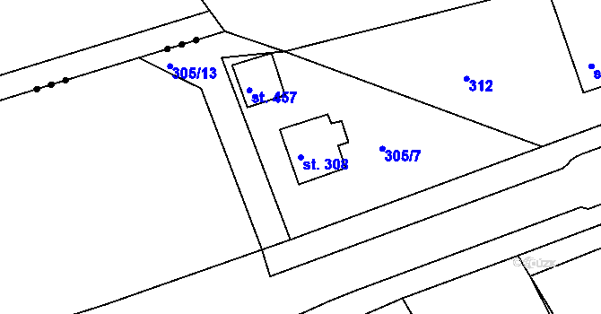 Parcela st. 308 v KÚ Kařez, Katastrální mapa