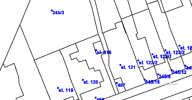 Parcela st. 316 v KÚ Kařez, Katastrální mapa