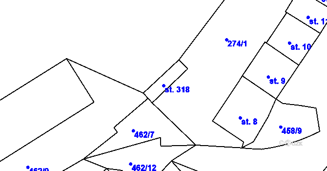 Parcela st. 318 v KÚ Kařez, Katastrální mapa