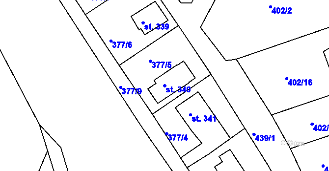 Parcela st. 340 v KÚ Kařez, Katastrální mapa