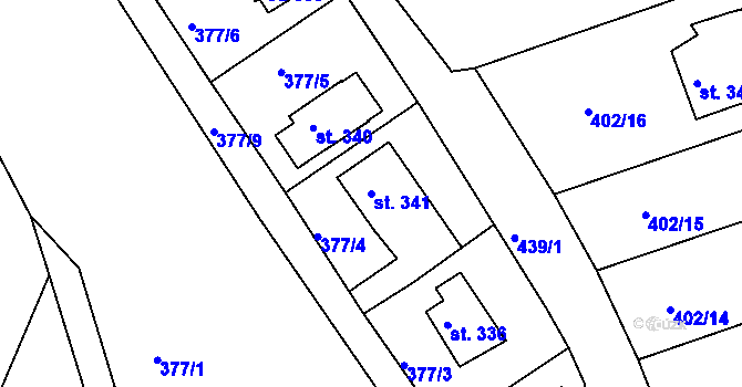 Parcela st. 341 v KÚ Kařez, Katastrální mapa