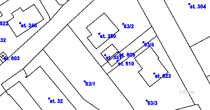 Parcela st. 351 v KÚ Kařez, Katastrální mapa