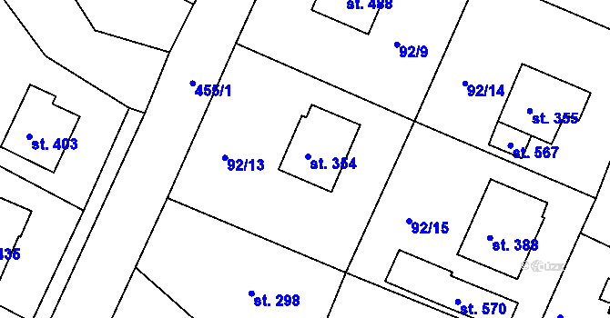 Parcela st. 354 v KÚ Kařez, Katastrální mapa