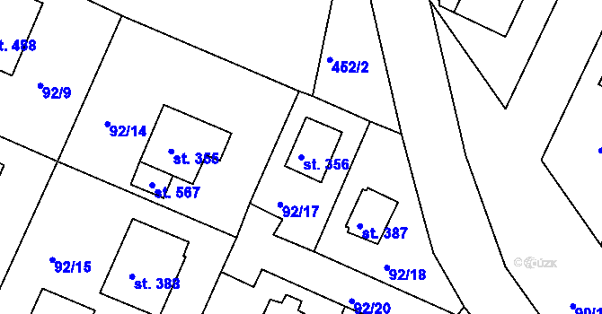 Parcela st. 356 v KÚ Kařez, Katastrální mapa