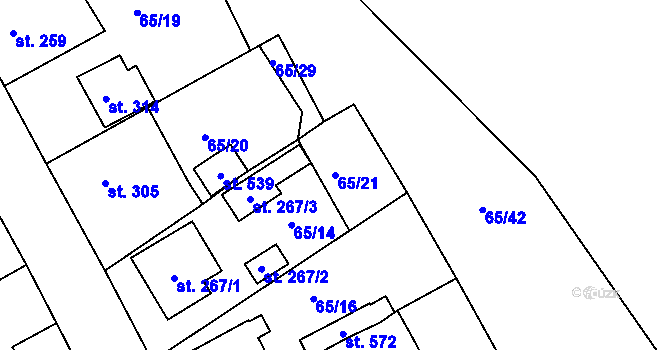 Parcela st. 65/21 v KÚ Kařez, Katastrální mapa