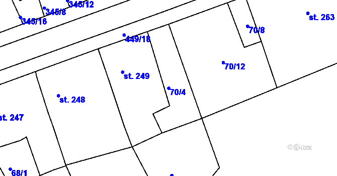 Parcela st. 70/4 v KÚ Kařez, Katastrální mapa