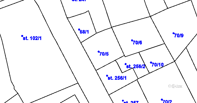 Parcela st. 70/5 v KÚ Kařez, Katastrální mapa